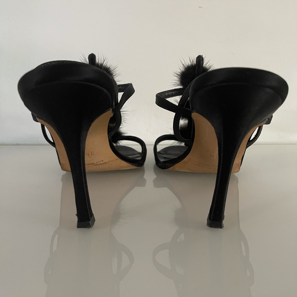 Manolo Blahnik Black Heels with Mink Balls - Picture 3 of 12